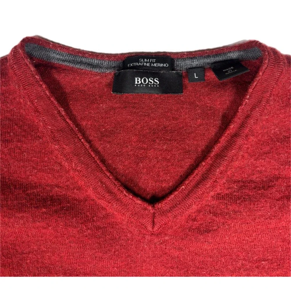 Hugo Boss merino wool V-neck sweater Men Size Large